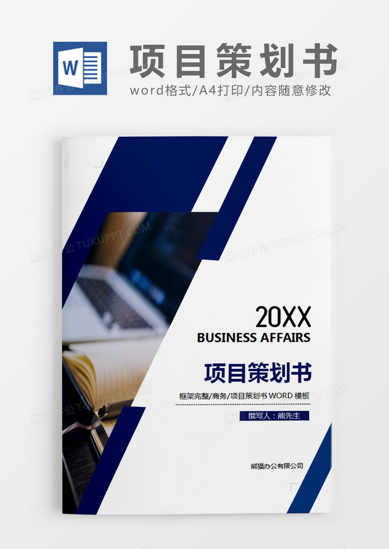 蓝色简约项目策划书word模板