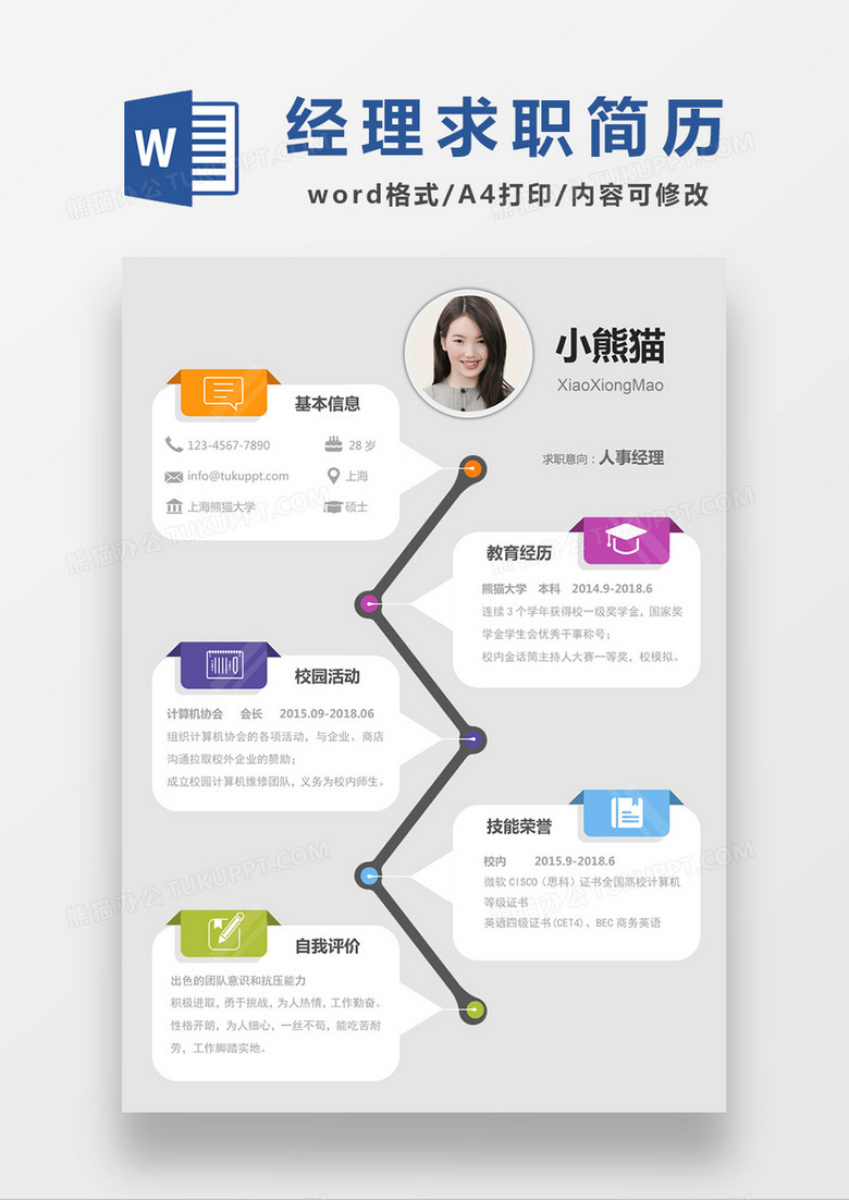 现代商务人事经理求职简历灰色word模板