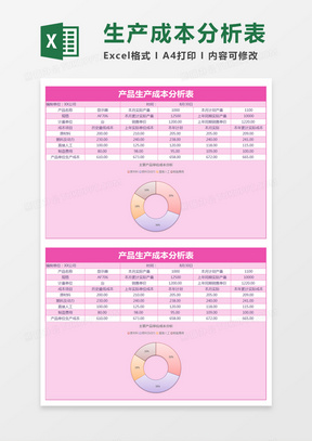 粉色生产成本统计表Excel模板