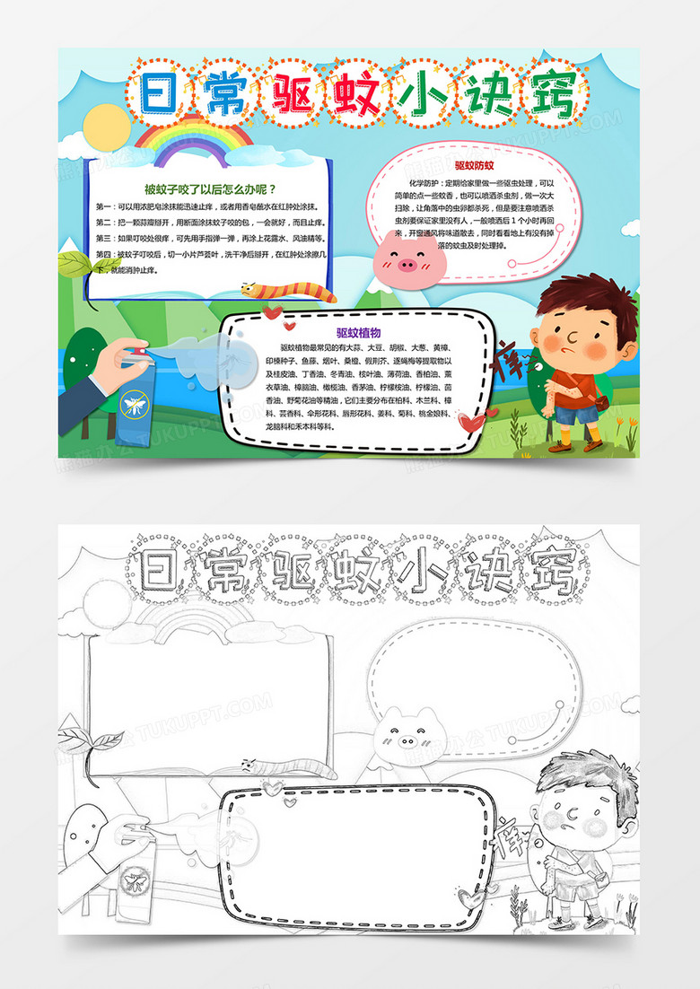 卡通夏季预防蚊子小报手抄报