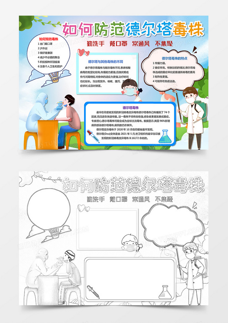 卡通如何防范德尔塔毒株小报手抄报