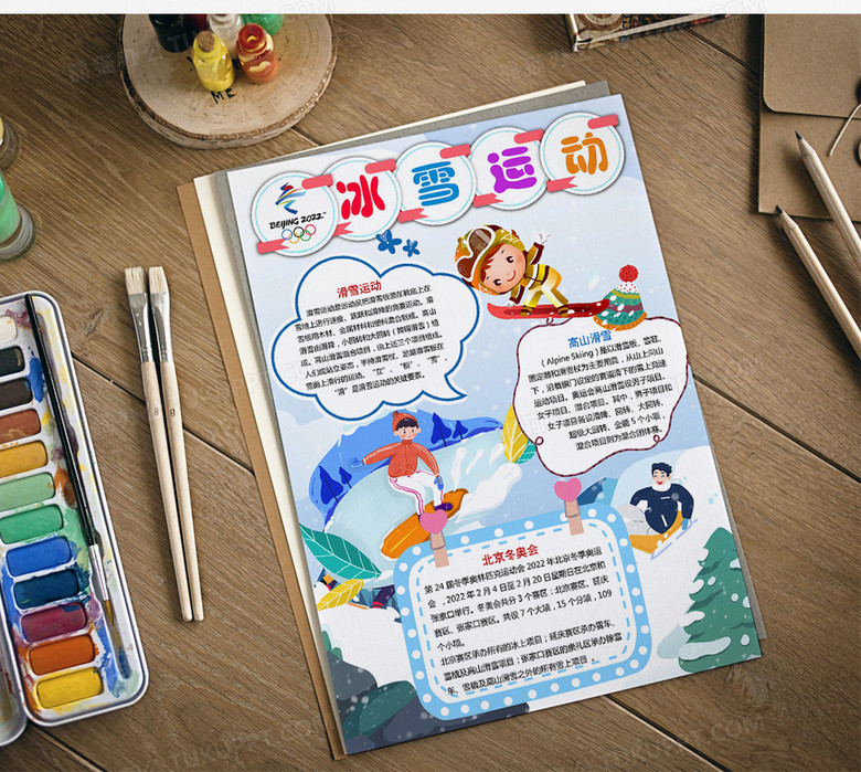 冰雪运动2022年北京冬奥会竖版小报手抄报