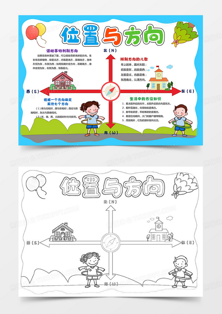 卡通数学小报位置与方向手抄报数学报电子小报