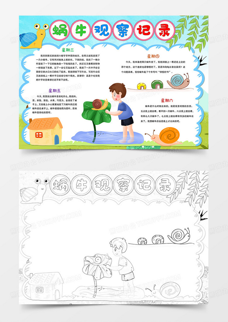 蜗牛观察日记手抄报模板素材