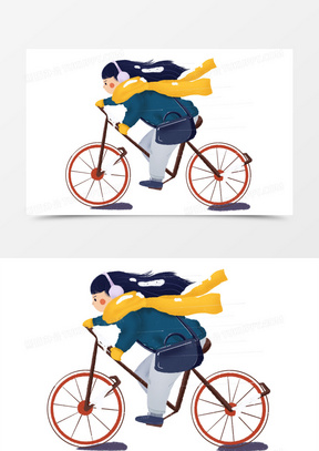 卡通原创骑自行车的人元素
