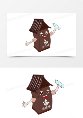手绘拟人卡通几何垃圾桶