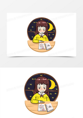 手绘卡通老师批改试卷小清新元素插画