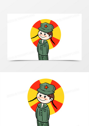 手绘红军建军节女孩小清新插画