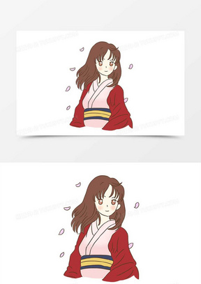 少女樱花和服手绘卡通素材