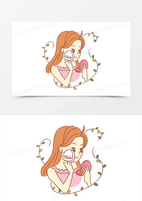 女孩美容打扮化妆手绘卡通元素