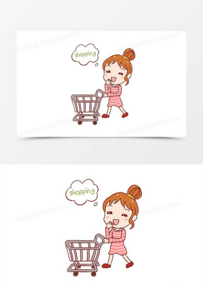 双十一女孩购物购物车手绘卡通元素