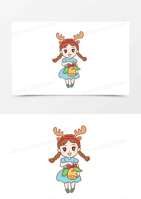 圣诞节女孩鹿角手绘卡通元素