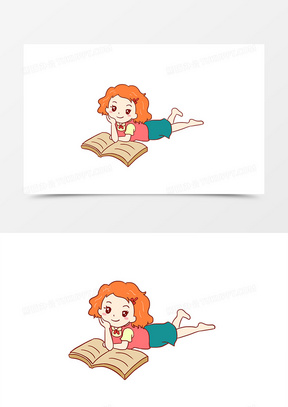 画一个女孩趴着看书图片