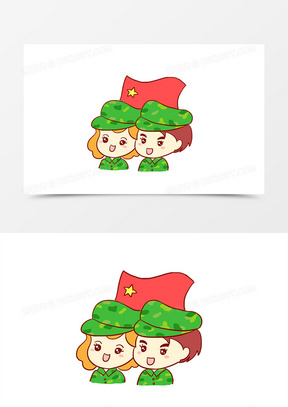 军训开学季手绘卡通元素