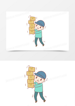 快递员拿快递送快递手绘卡通元素