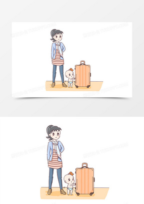 春运妈妈宝宝回家过年国庆出游旅游手绘卡通元素