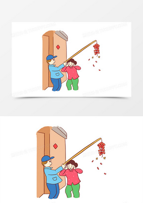 新年过年放鞭炮习俗手绘卡通元素