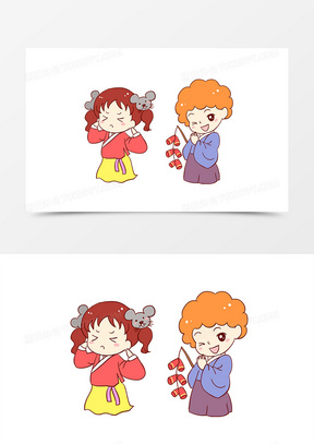 新年习俗放鞭炮捂耳朵手绘卡通元素