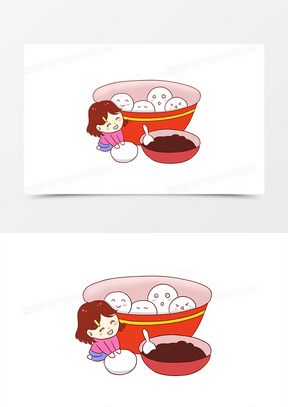 元宵女孩包汤圆手绘卡通元素