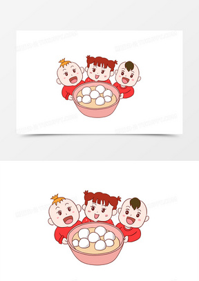 元宵节吃汤圆习俗儿童手绘卡通元素