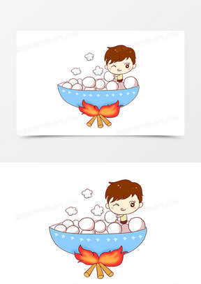 元宵节吃汤圆碗煮汤圆手绘卡通元素