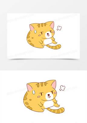 肥猫叹气手绘卡通元素