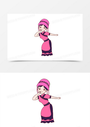 少数民族舞动女孩手绘卡通元素