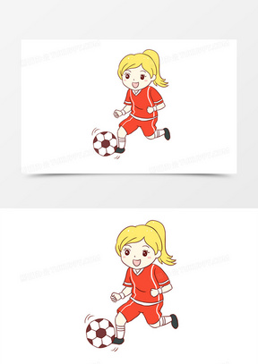 世界足球欸女孩踢球手绘卡通元素