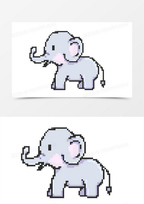 创意卡通动物像素画q版动物大象元素