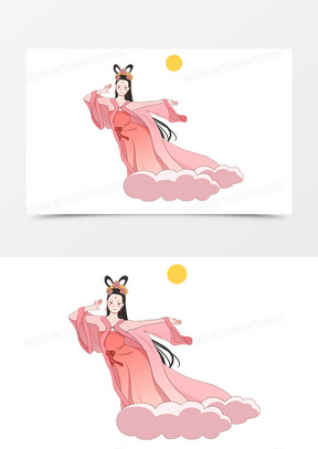 手绘中秋主题之乘云飞升的嫦娥