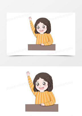 手绘上课积极举手回答问题的女学生