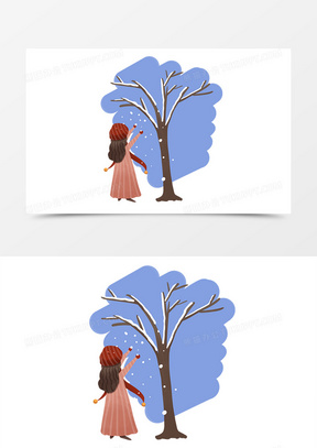 手绘冬季主题之女孩玩雪的小场景171手绘插画风春天女孩的背影免抠