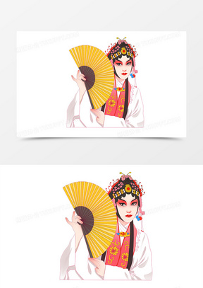 手绘古风主题之拿着扇子的戏女