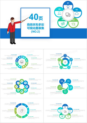 40页商务环形多彩可视化图表集PPT模板