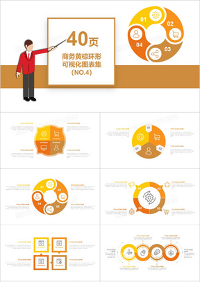 40页商务黄棕环形可视化图表集PPT模板