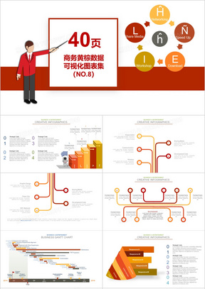 40页商务黄棕数据可视化图表集PPT模板