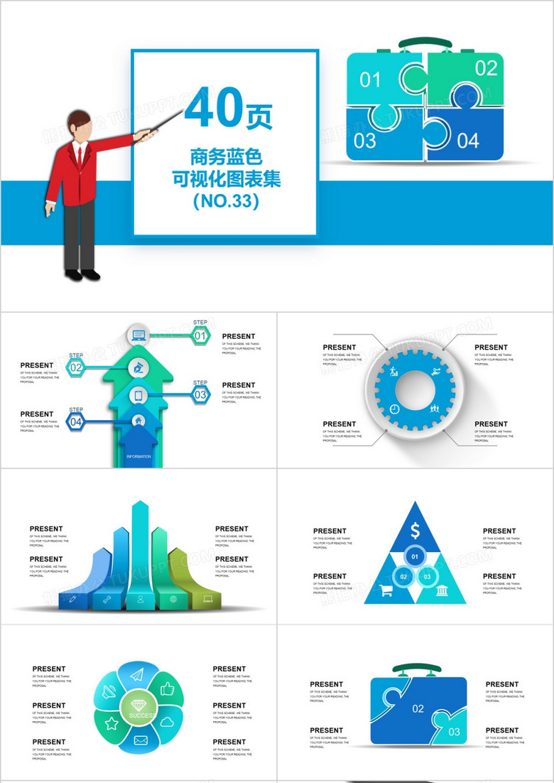 40页商务蓝色可视化图表集PPT模板