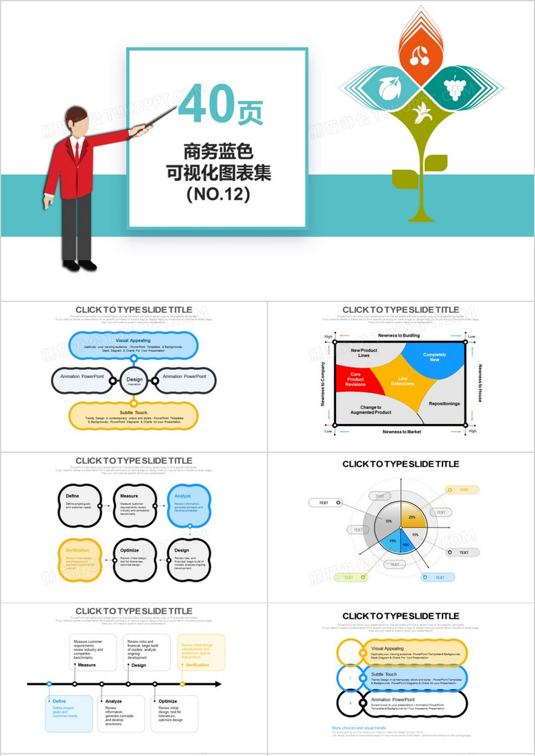 40页商务蓝色可视化图表集PPT模板
