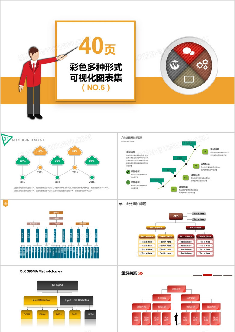 40页彩色多种形式可视化图表集PPT模板