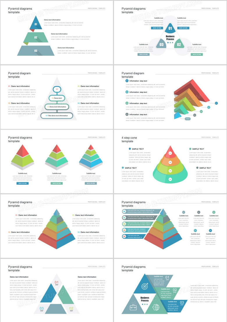 40页三角关系可视化图表集ppt模板