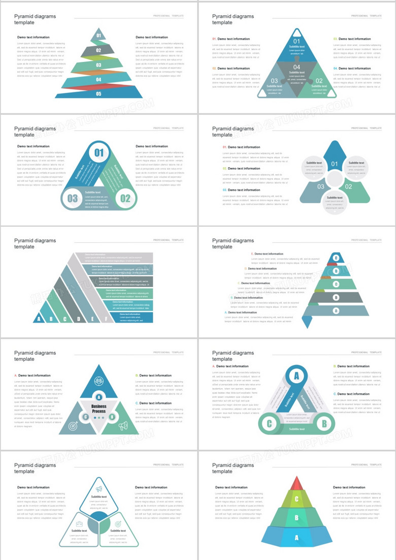 40页三角关系可视化图表集ppt模板