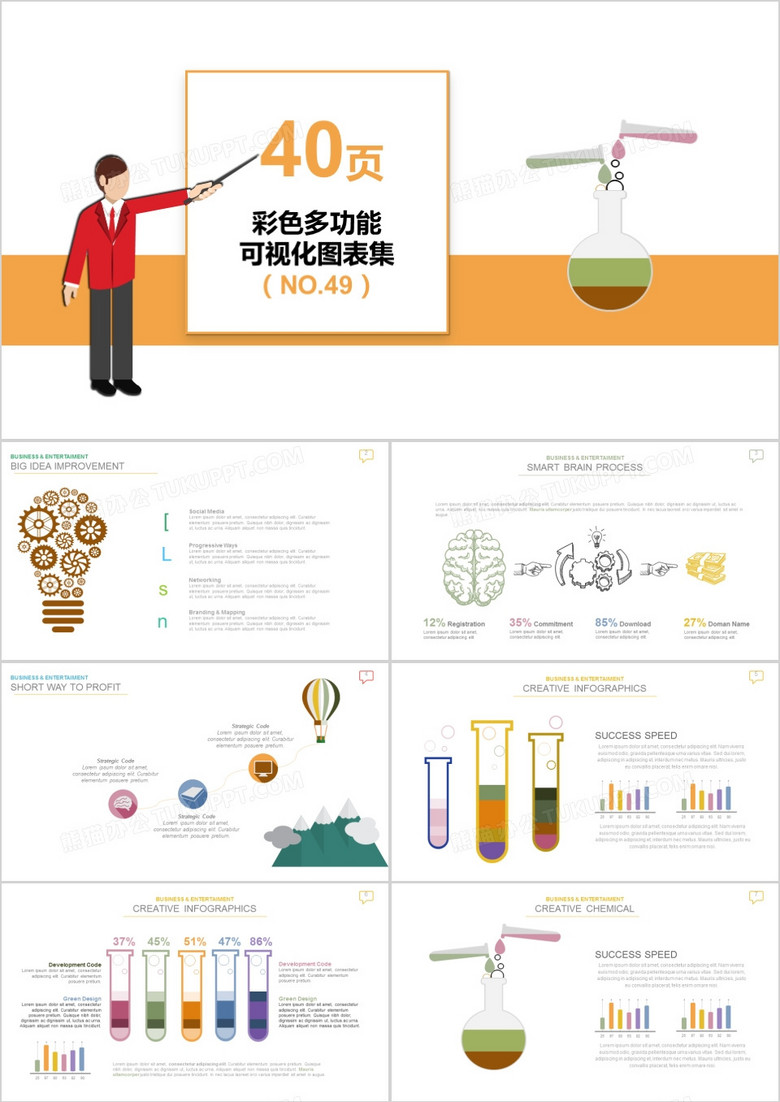 40页彩色多功能可视化图表集PPT模板