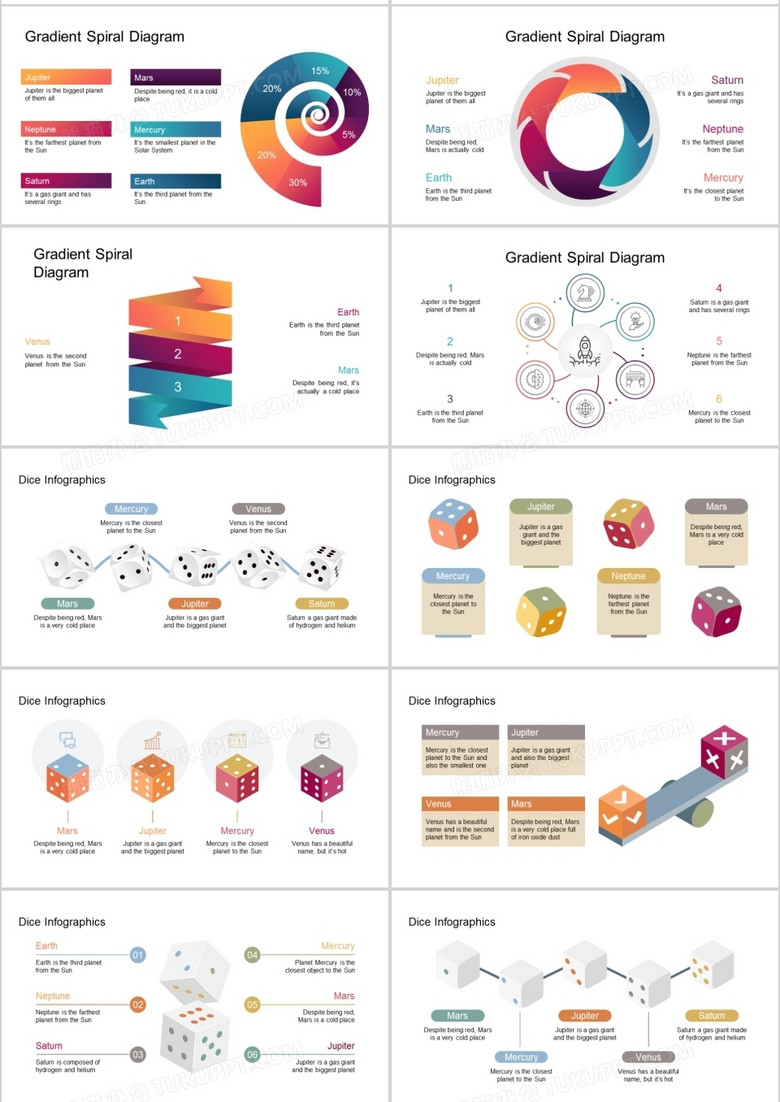 40页螺旋状商务可视化图表集ppt模板
