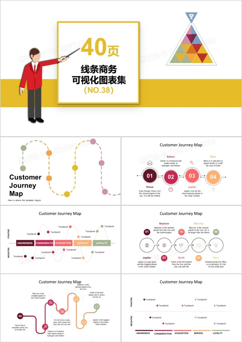 40页线条商务可视化图表集PPT模板