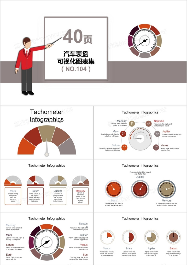 40页汽车表盘可视化图表集PPT模板