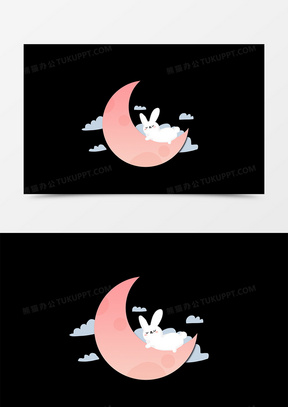 手绘趴在月亮上的兔子素材
