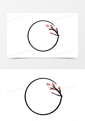 手绘毛笔梅花边框元素