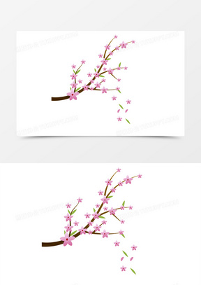 卡通简约树枝桃花元素10手绘国潮风树枝桃花枝元素101彩绘桃花树枝20