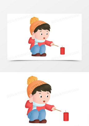 中国年剪纸福字png素材120过年小孩放鞭炮571原创卡通新年小孩放鞭炮