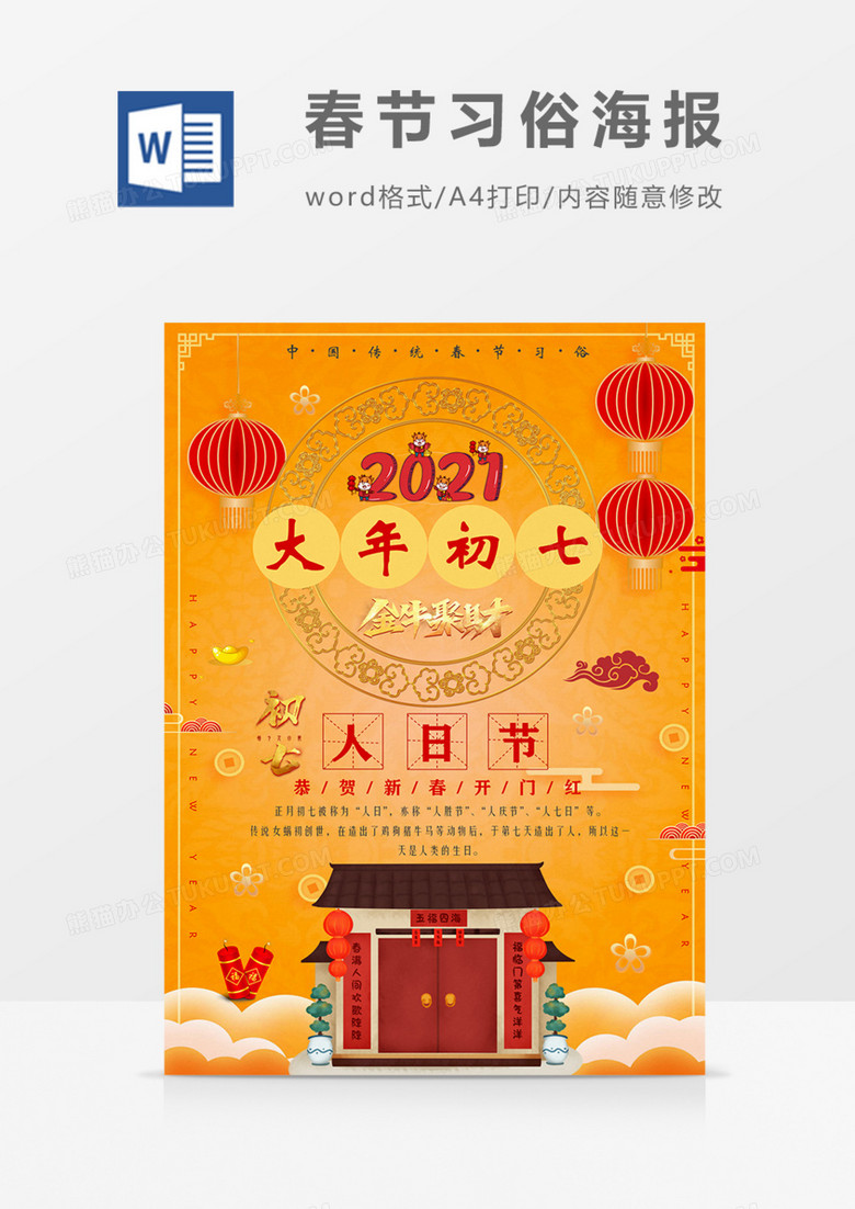 新年民俗初七人日节宣传海报